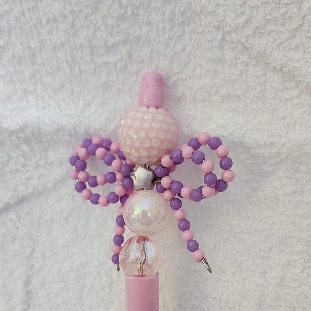 Pink and Purple Beaded Bow Pen